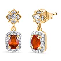 D'Joy Ceylon Hessonite Garnet & White Zircon Stud Push Post Earring in 18K Yellow Gold Plated Sterling Silver 1.69 Ct.