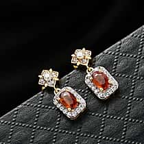 D'Joy Ceylon Hessonite Garnet & White Zircon Stud Push Post Earring in 18K Yellow Gold Plated Sterling Silver 1.69 Ct.