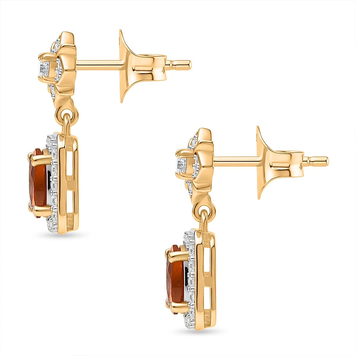 D'Joy Hessonite Garnet, White Zircon Solitaire Stud Push Post Earring in 18K YG PlatingSterling Silver  1.694  Ct.