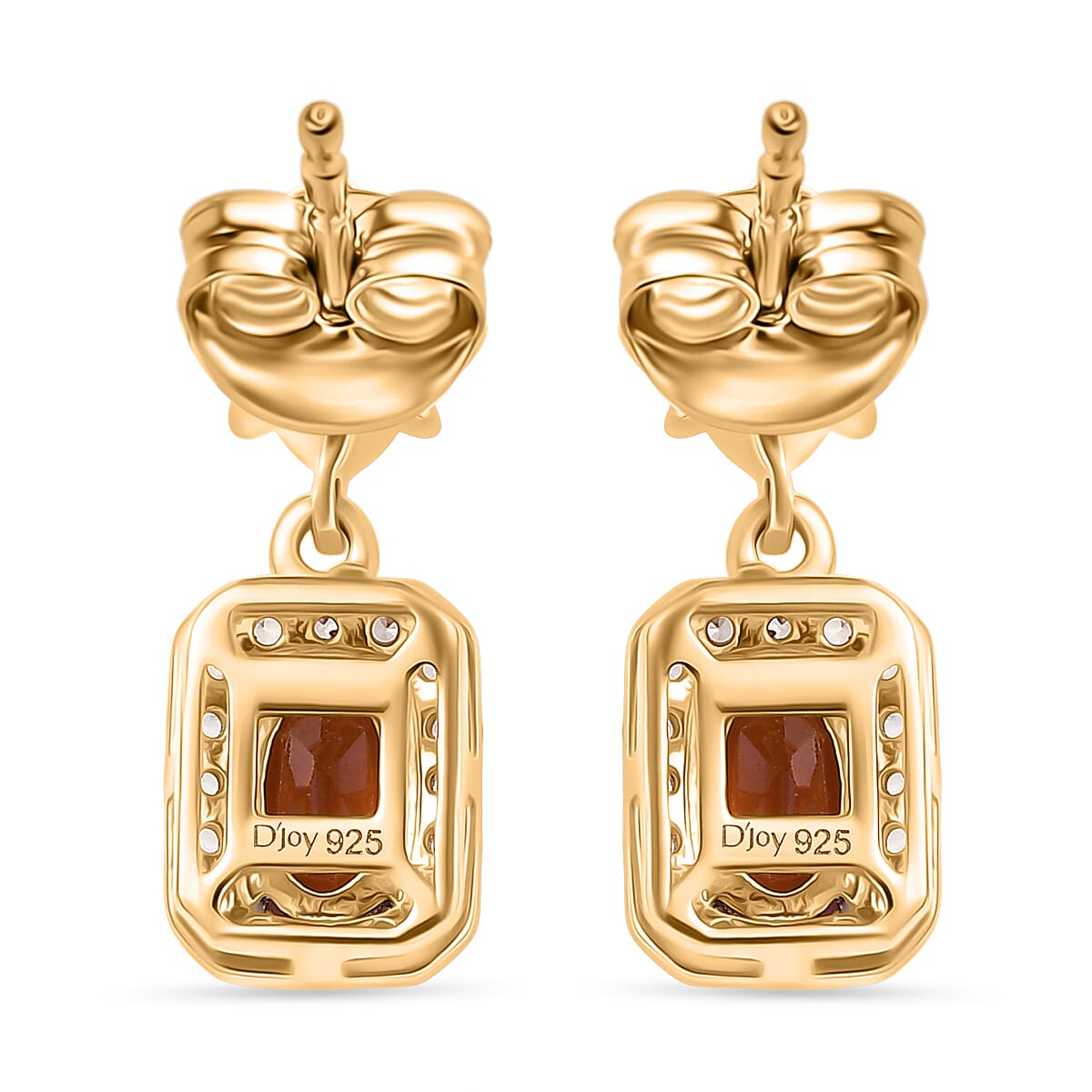 D'Joy Hessonite Garnet, White Zircon Solitaire Stud Push Post Earring in 18K YG PlatingSterling Silver  1.694  Ct.