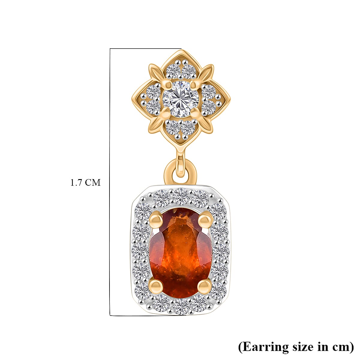 D'Joy Hessonite Garnet, White Zircon Solitaire Stud Push Post Earring in 18K YG PlatingSterling Silver  1.694  Ct.
