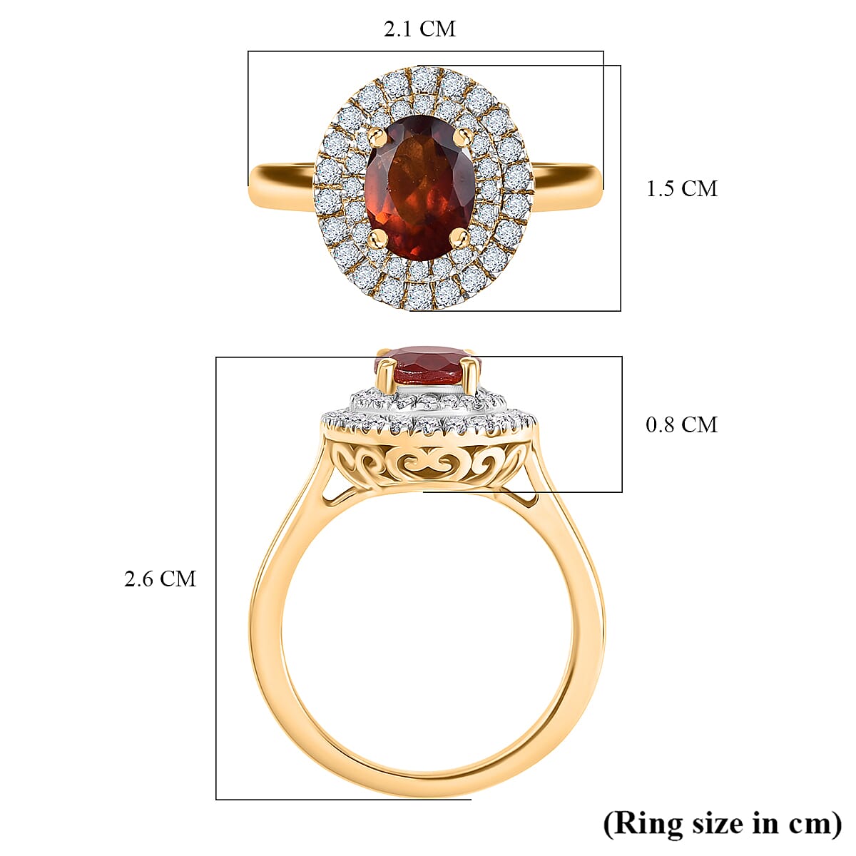 D'Joy Hessonite Garnet, White Zircon Main Stone With Side Stone Ring in 18K YG PlatingSterling Silver  2.087  Ct.
