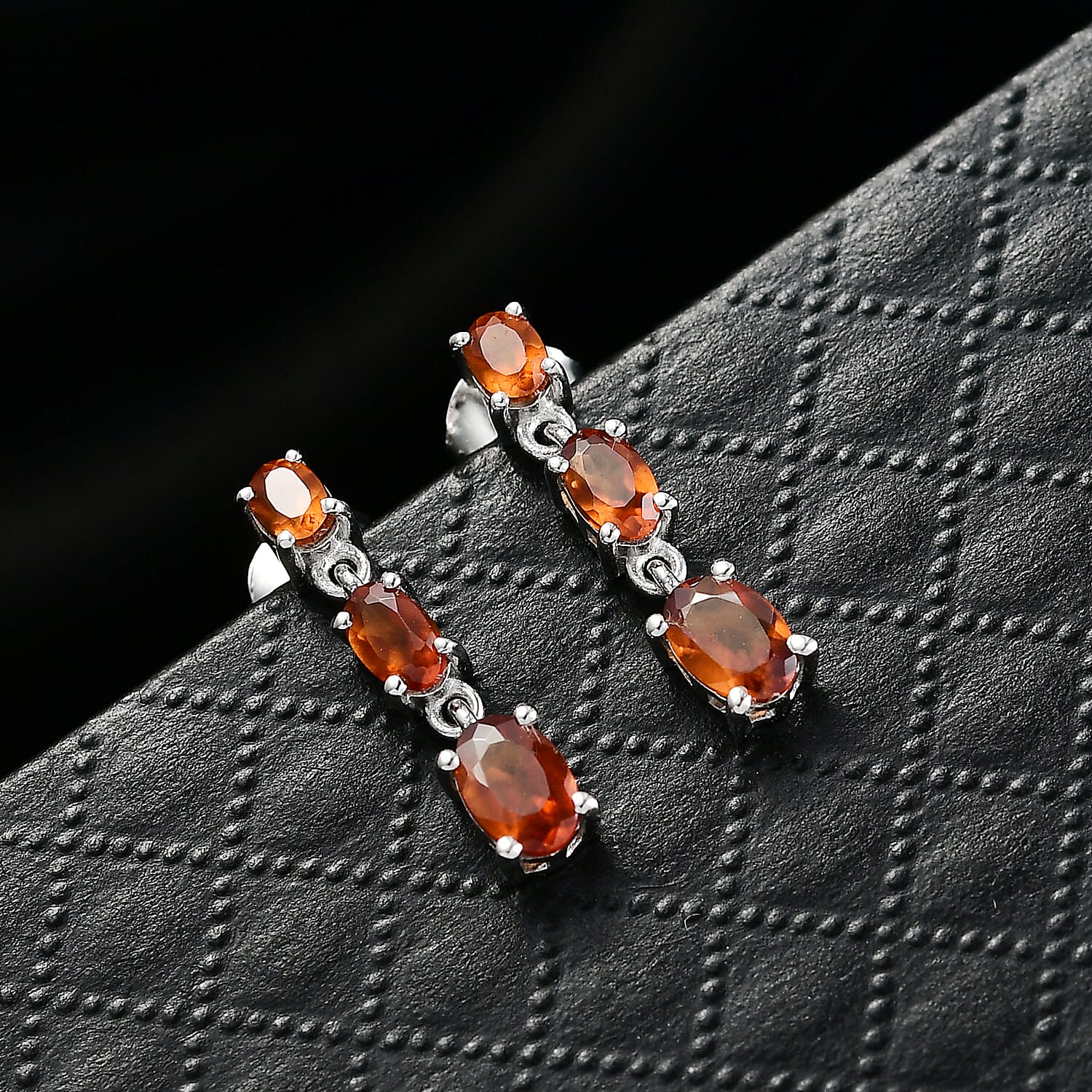 D'Joy Hessonite Garnet Dangling Earring in Platinum OverlaySterling Silver  2.120  Ct.