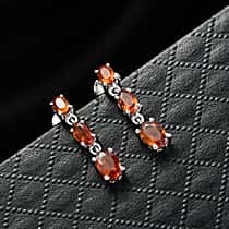 D'Joy Ceylon Hessonite Garnet Dangling Earring with Push Back in Platinum Overlay Sterling Silver 2.12 Ct.