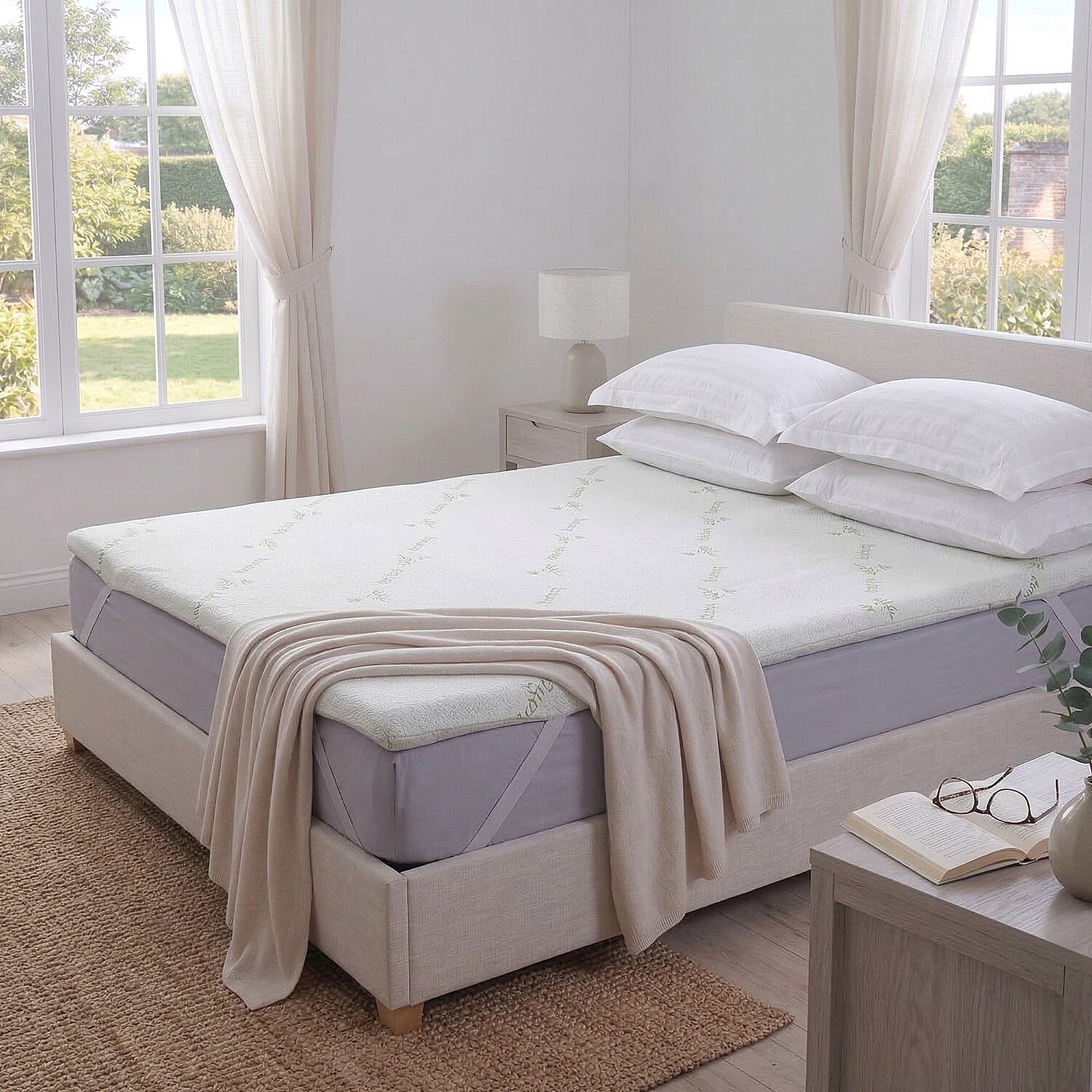 Hush Haven Memory Foam Mattress Topper with Bamboo Cover & High-Density Support (135x190x4cm) - White