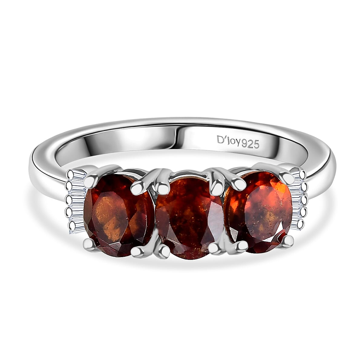 D'Joy Hessonite Garnet, White Diamond Ring in Platinum OverlaySterling Silver  1.431  Ct.