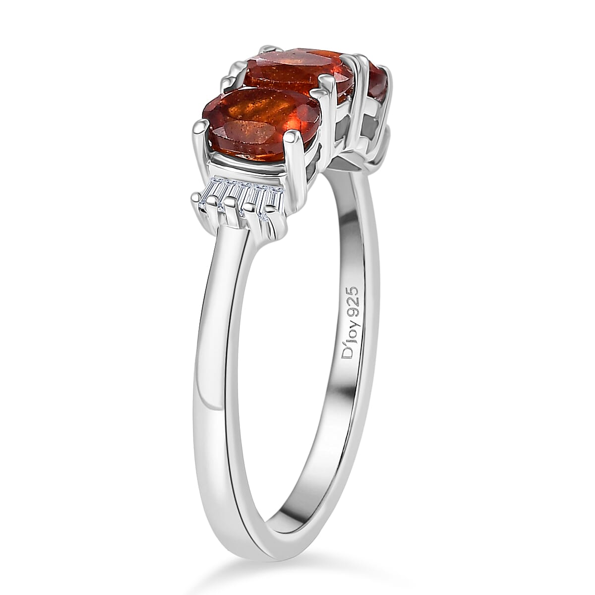 D'Joy Hessonite Garnet, White Diamond Ring in Platinum OverlaySterling Silver  1.431  Ct.