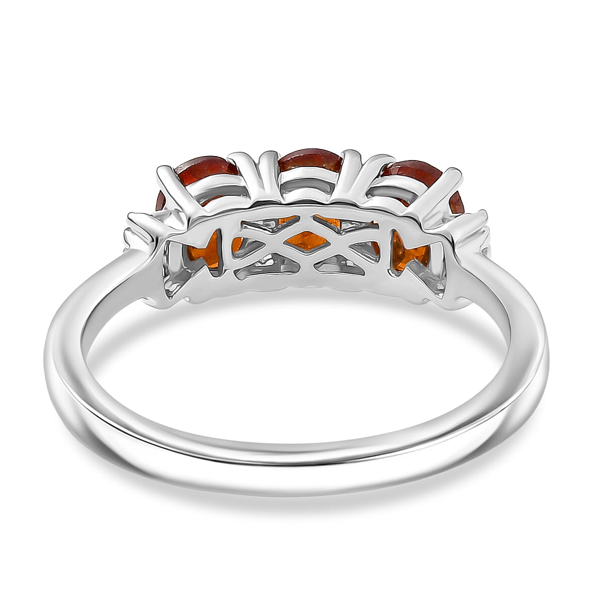 D'Joy Hessonite Garnet, White Diamond Ring in Platinum OverlaySterling Silver  1.431  Ct.