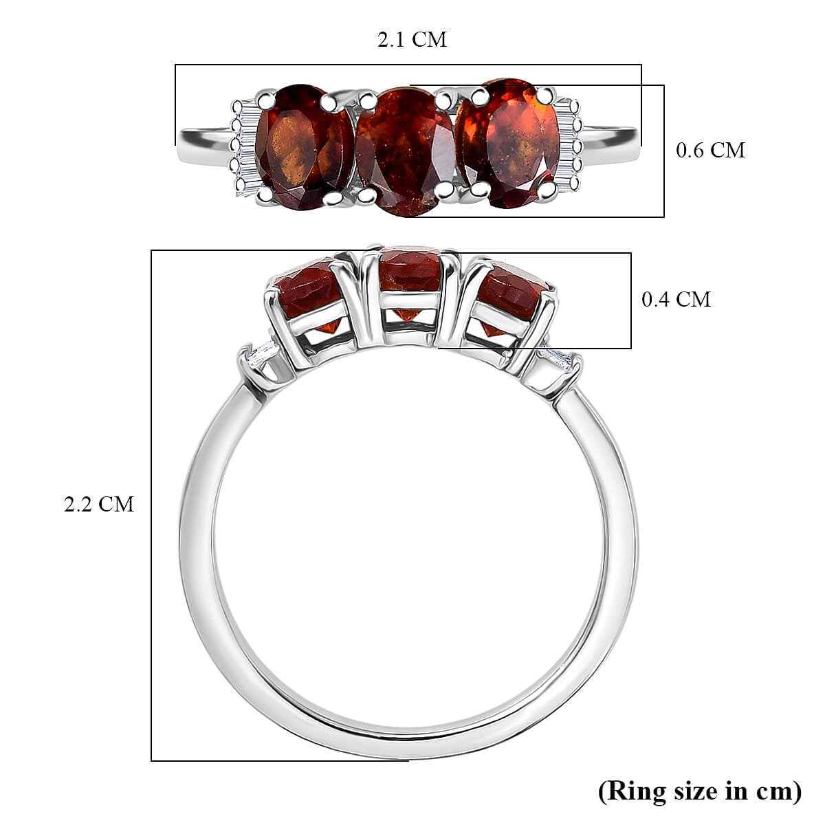 D'Joy Hessonite Garnet, White Diamond Ring in Platinum OverlaySterling Silver  1.431  Ct.