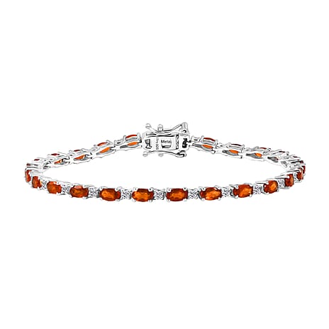 D'Joy Ceylon Hessonite Garnet & White Zircon Bracelet (Size 7.5) in Rhodium Overlay Sterling Silver 8.05 Ct, Silver Wt. 8.65 Gms.