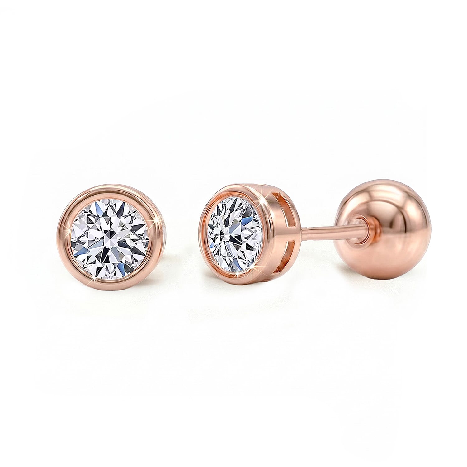 Luxuriant - Lab Grown Diamond (SI-GH) Earring with Ball Back in 18K Vermeil Rose Gold Plated Sterling Silver 1.00 Ct.