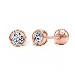LUXURIANT 1 Ct. Lab Grown Diamond Poke Free Solitaire Stud Earring with Ball Back in Rhodium Overlay Sterling Silver (SI-GH)