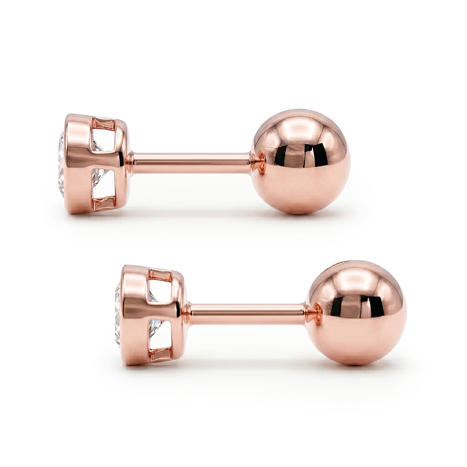 Luxuriant - Lab Grown Diamond (SI-GH) Earring with Ball Back in 18K Vermeil Rose Gold Plated Sterling Silver 1.00 Ct.