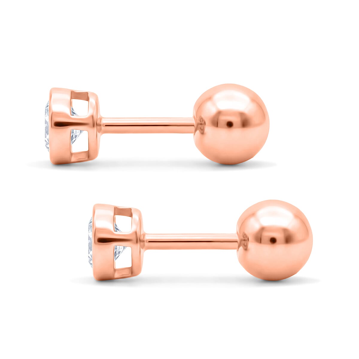 Luxuriant - Lab Grown Diamond (SI-GH) Earring with Ball Back in 18K Vermeil Rose Gold Plated Sterling Silver 1.00 Ct.