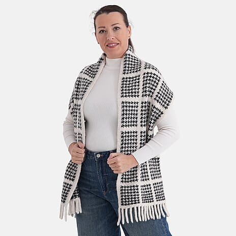 La Marey Super Soft Checkered Scarf with Tassel (180 X 30cm, One Size) - Black