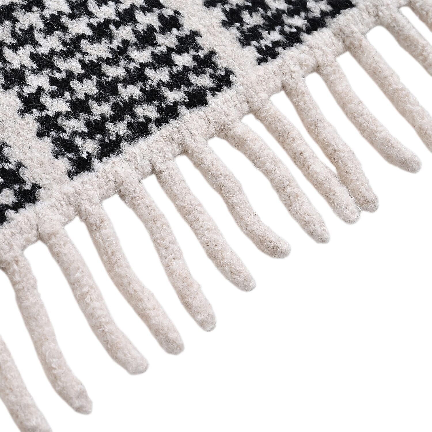 La Marey Super Soft Wool Blend Checkered Scarf with Tassel (180 X 30cm, One Size) - Black