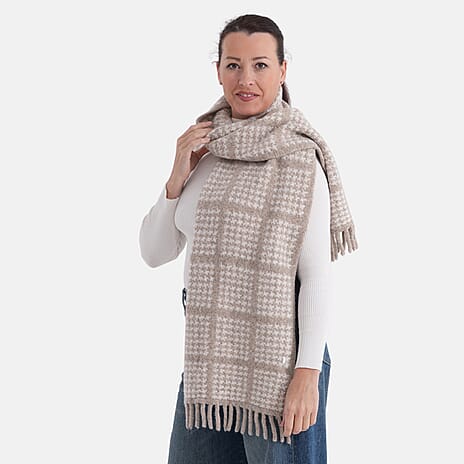 La Marey Super Soft  Checkered Scarf with Tassel (180 X 30cm, One Size) - OatMeal
