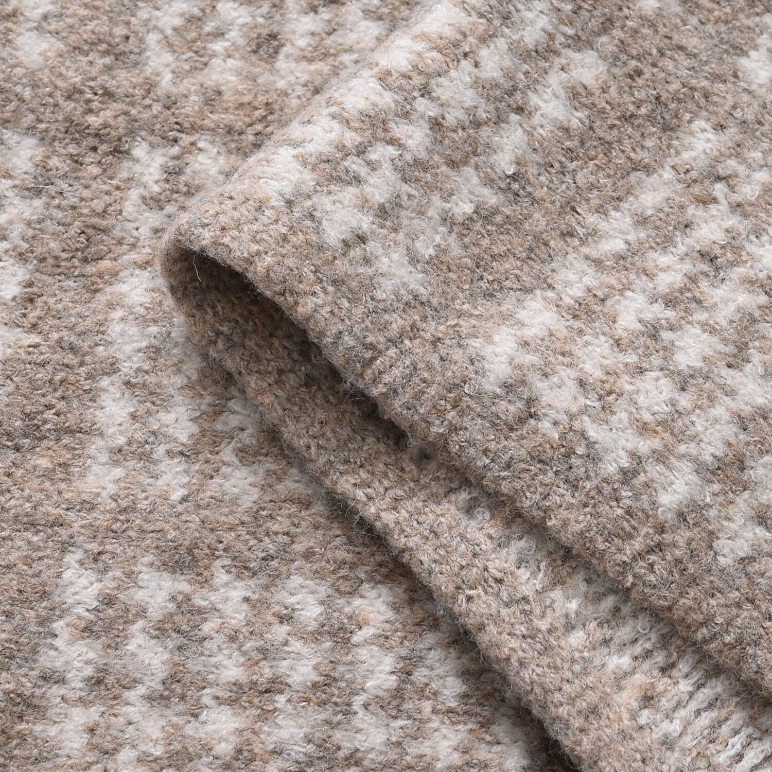 La Marey Super Soft Wool Blend Checkered Scarf with Tassel (180 X 30cm, One Size) - Beige