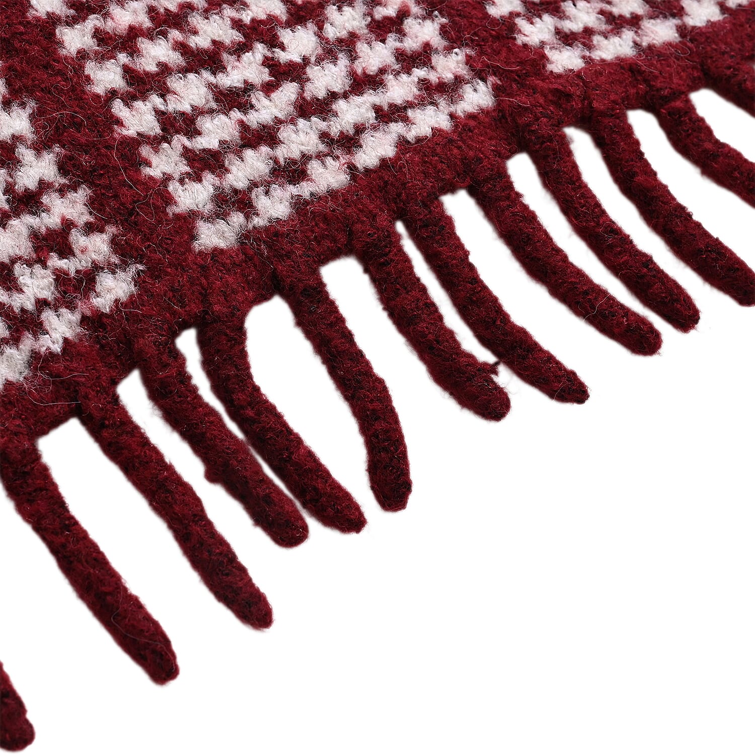 La Marey Super Soft Wool Blend Checkered Scarf with Tassel (180 X 30cm, One Size) - Burgundy
