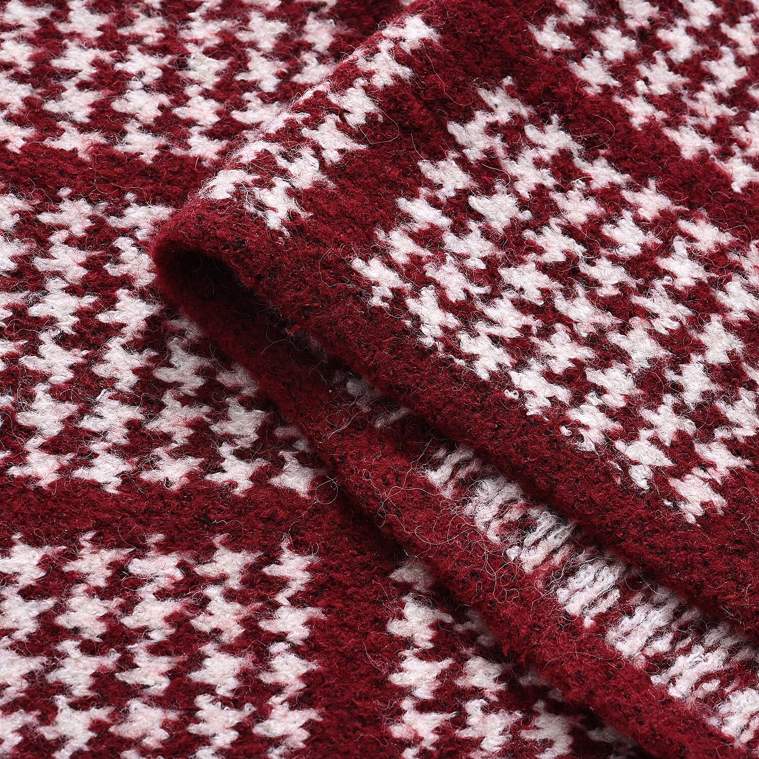 La Marey Super Soft Wool Blend Checkered Scarf with Tassel (180 X 30cm, One Size) - Burgundy