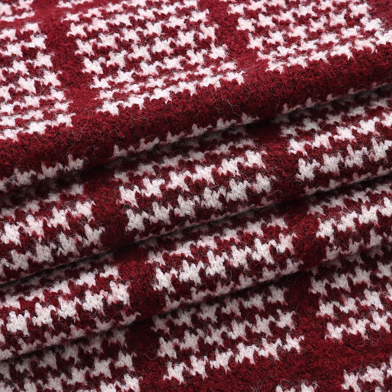 La Marey Super Soft Wool Blend Checkered Scarf with Tassel (180 X 30cm, One Size) - Burgundy