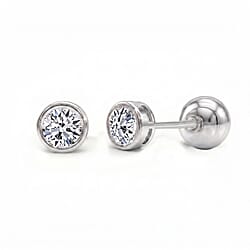 LUXURIANT 1 Ct. Lab Grown Diamond Poke Free Solitaire Stud Earring with Ball Back in Rhodium Overlay Sterling Silver (SI-GH)
