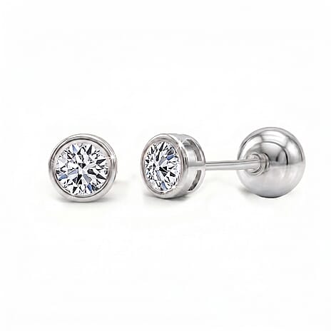 Luxuriant - Lab Grown Diamond (SI-GH) Earring with Ball Back in Rhodium Overlay Sterling Silver 1.00 Ct.