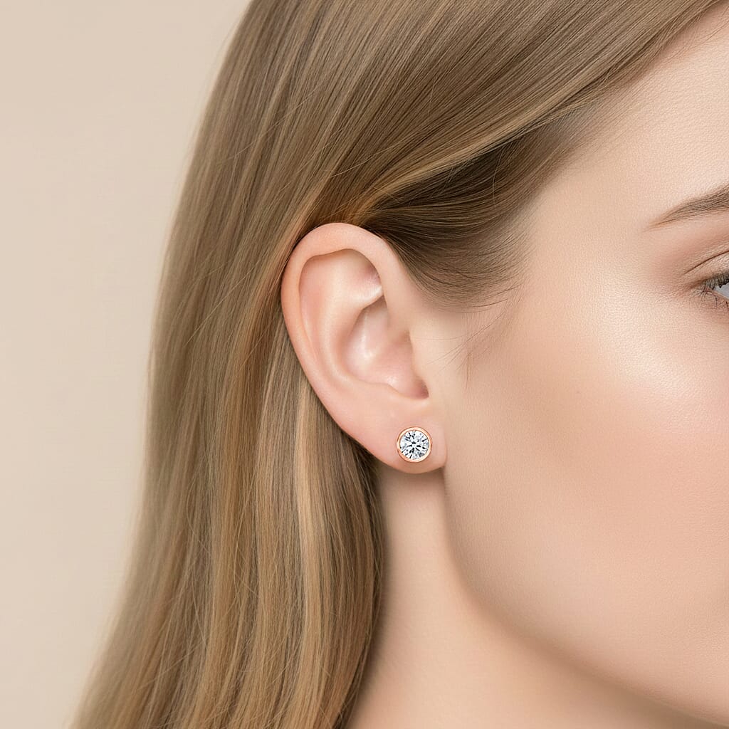 Luxuriant - Lab Grown Diamond (SI-GH) Earring with Ball Back in Rhodium Overlay Sterling Silver 1.00 Ct.