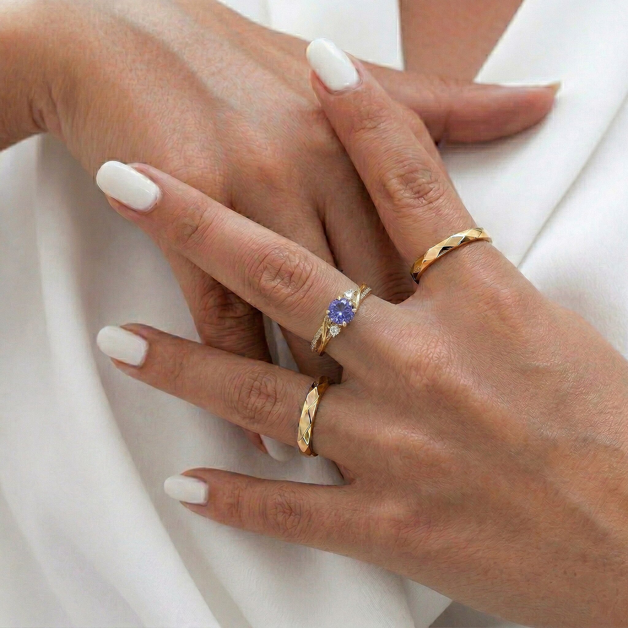 Royal Bali Collection - D'Joy Tanzanite & Moissanite Solitaire Ring in 18K Vermeil Yellow Gold Plated Sterling Silver 0.64 Ct