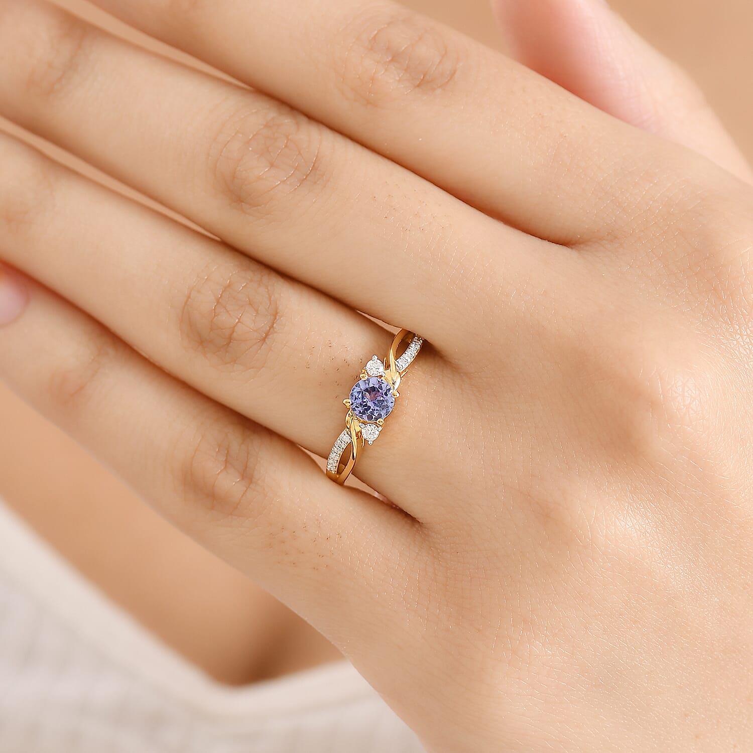 D'Joy Tanzanite & Moissanite Ring in 18K Vermeil Yellow Gold Plated Sterling Silver