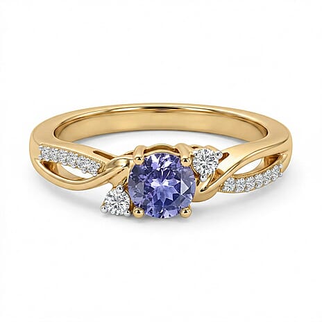 Royal Bali Collection - D'Joy Tanzanite & Moissanite Solitaire Ring in 18K Vermeil Yellow Gold Plated Sterling Silver 0.64 Ct