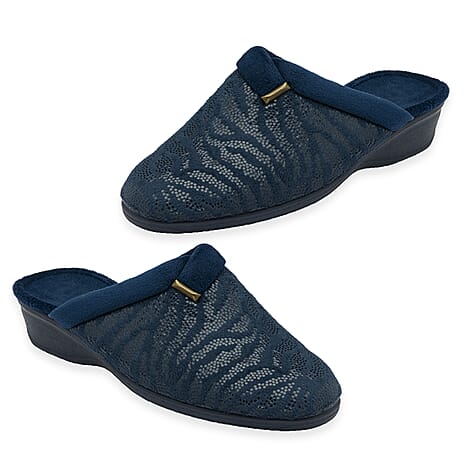 Lotus Gracia Womens Patterned Slip-On Slippers (Size 5) - Navy