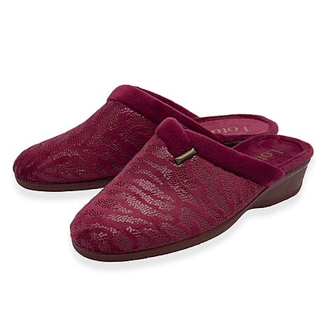 Lotus Gracia Womens Patterned Slip-On Slippers (Size 6) - Bordo