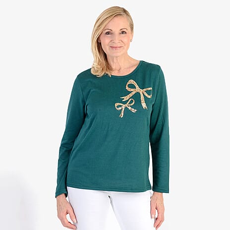 Beaumonde Sequine Bow Jumper (Size S) - Teal