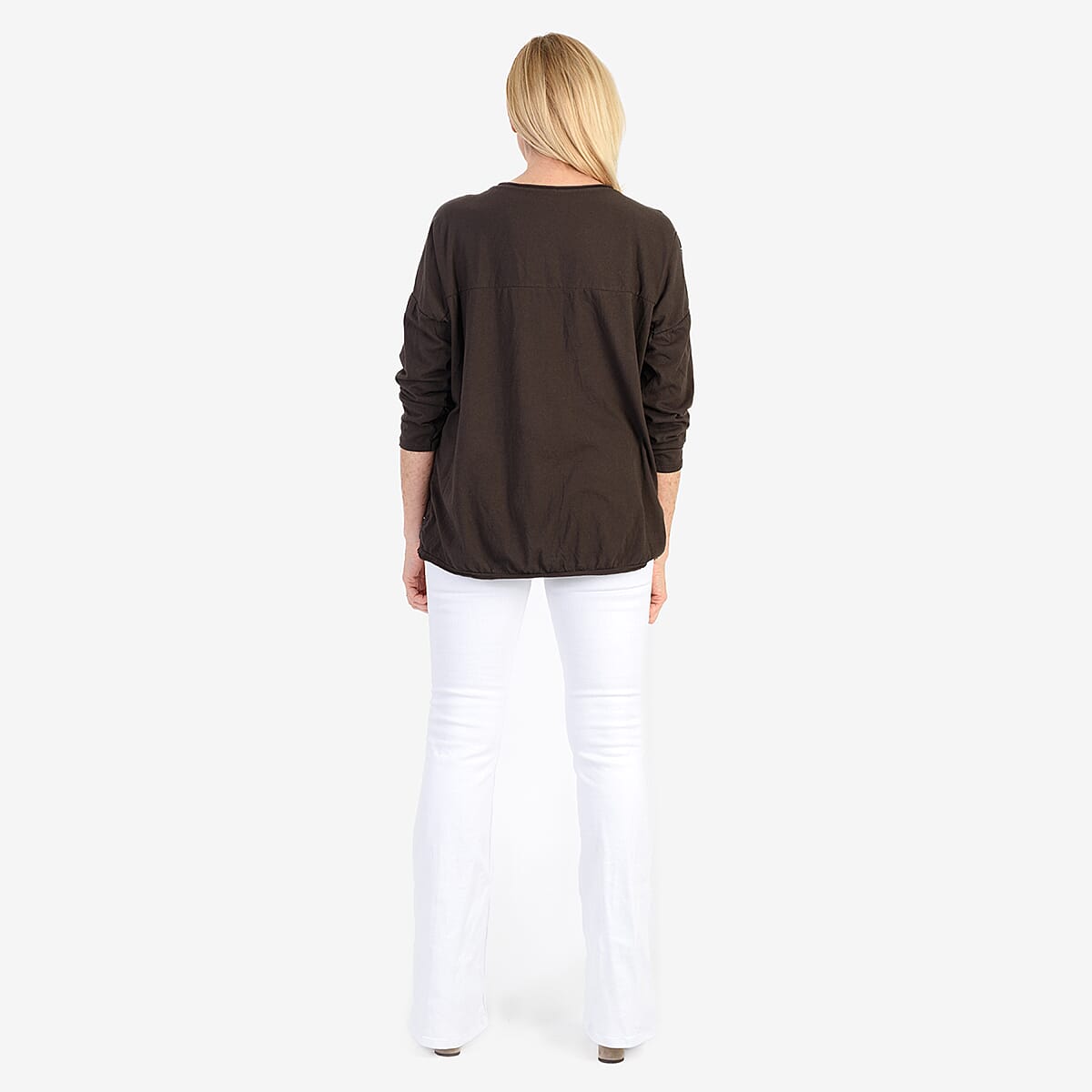 Pure and Natural 50% Cotton Blend Embroidered Blouse (Made in italy, Size Upto 16) - Brown