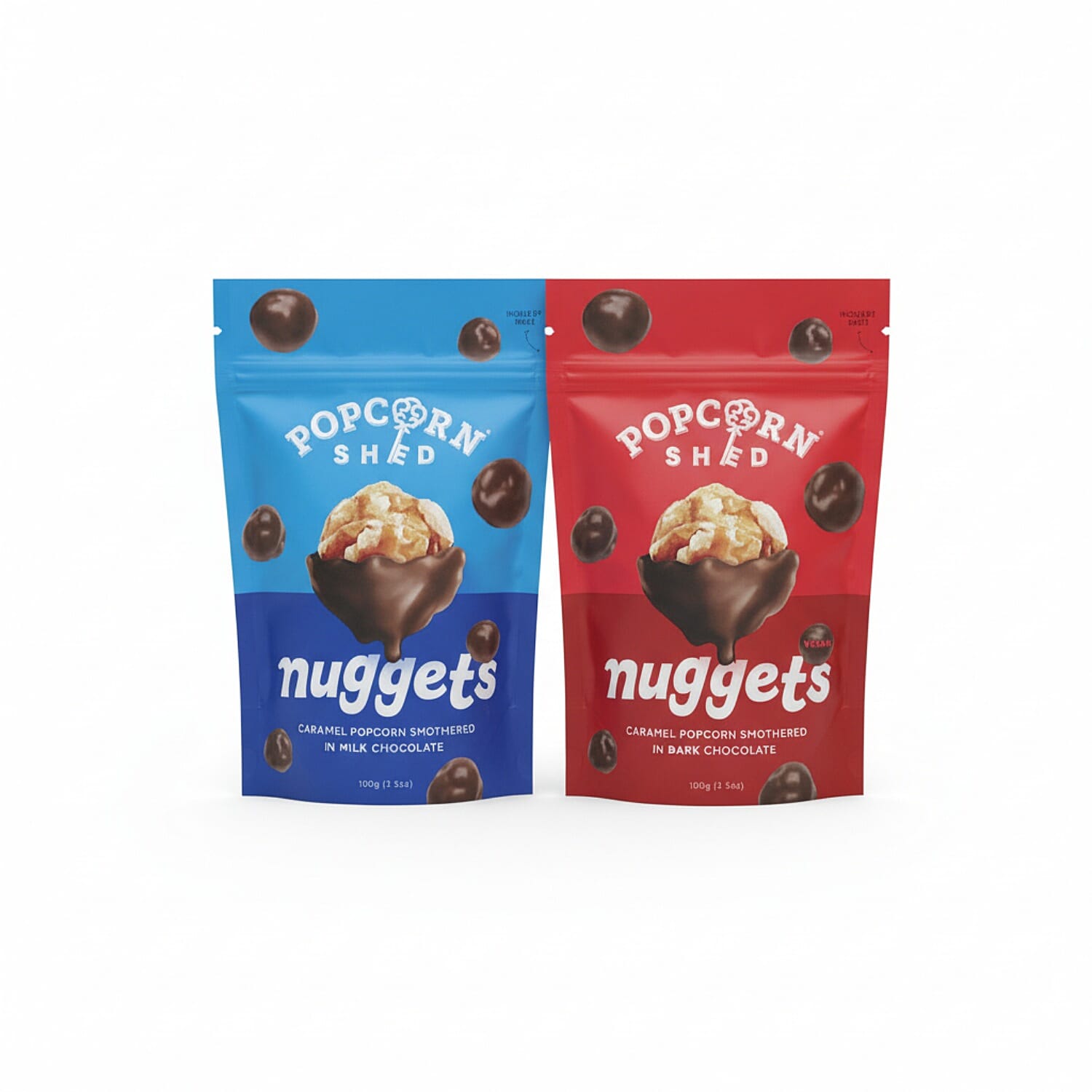 2-Pack Super Deal - Popcorn Shed Nuggets - Caramel Popcorn Smothered In Milk Chocolate and Caramel Popcorn Smothered in Dark Chocolate