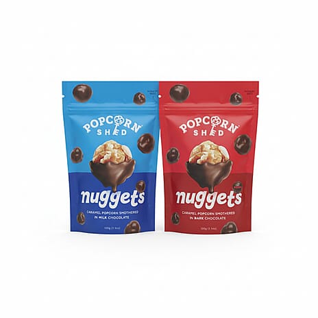 2-Pack Super Deal - Popcorn Shed Nuggets - Caramel Popcorn Smothered In Milk Chocolate and Caramel Popcorn Smothered in Dark Chocolate