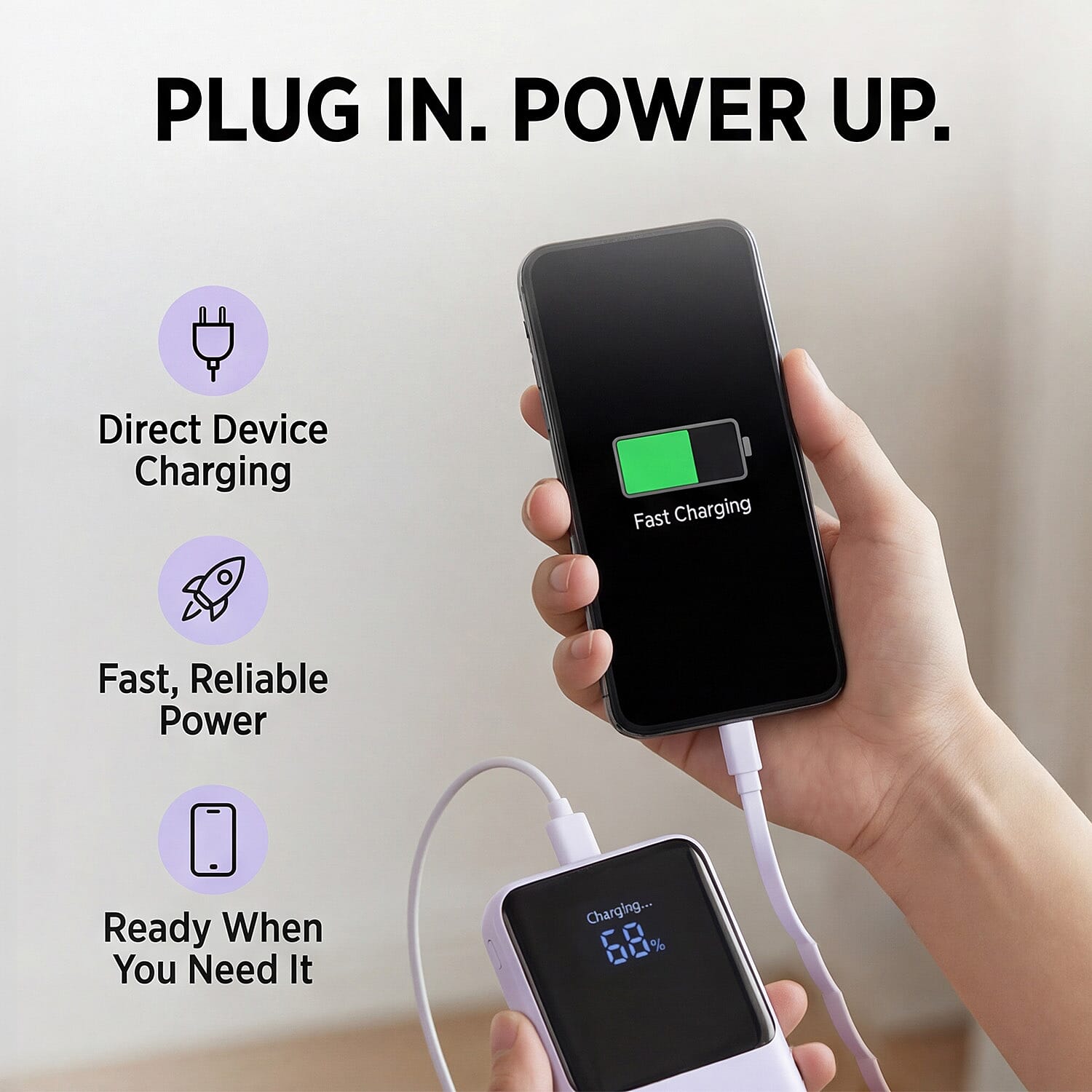 Portable Power Bank (10000mAh) - Purple
