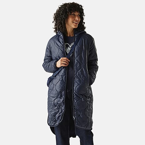 Regatta Womens Longline Waterproof Quilted Jacket (Size 12) - Navy