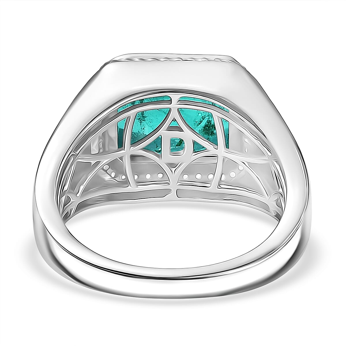 D'Joy Emeraldine Triplet Quartz, White Zircon Mens Ring in Rhodium OverlaySterling Silver, Silver Wt.7 Gms  5.473  Ct.