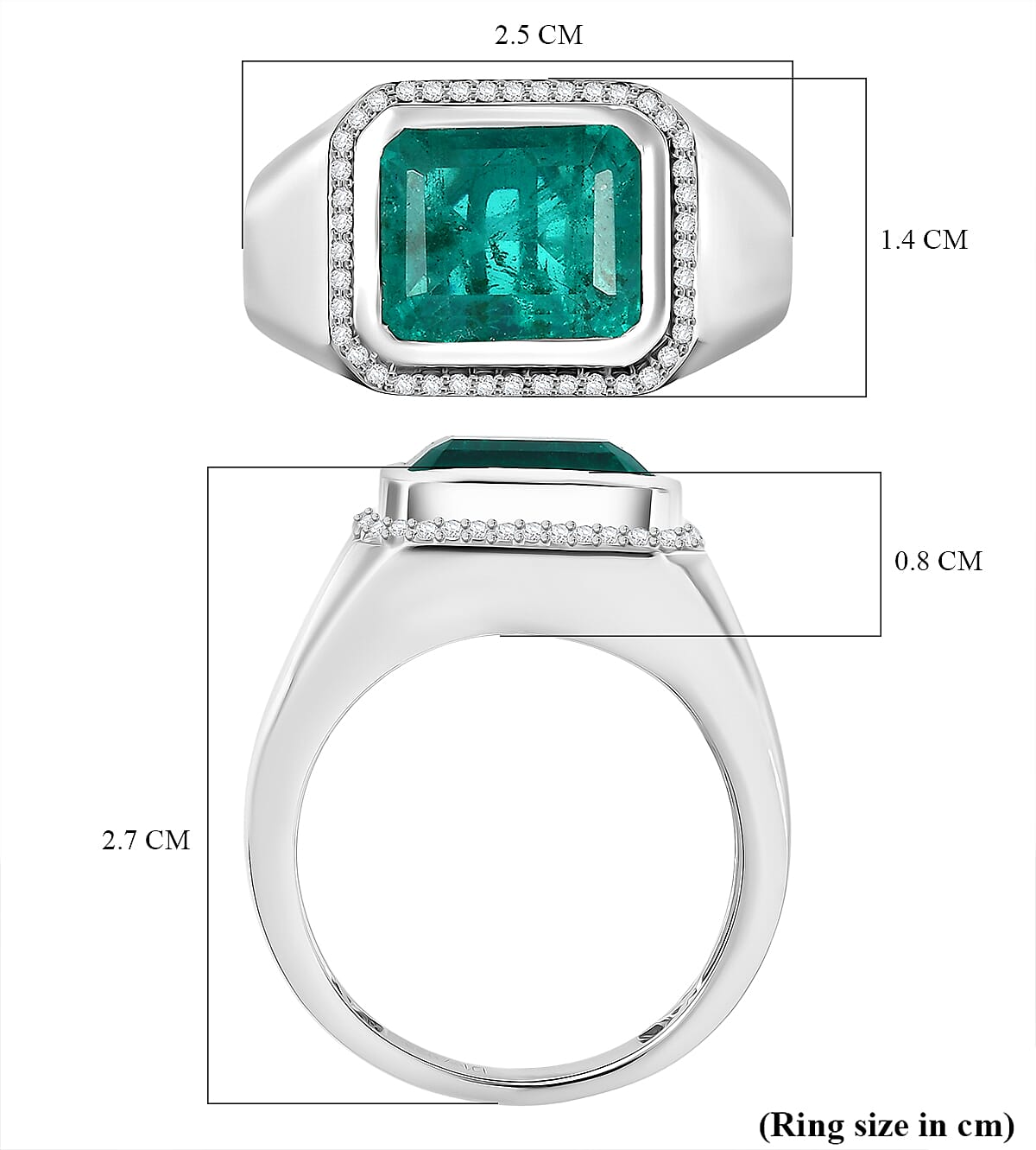 D'Joy Emeraldine Triplet Quartz, White Zircon Mens Ring in Rhodium OverlaySterling Silver, Silver Wt.7 Gms  5.473  Ct.