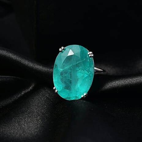 D'Joy Emeraldine Triplet Quartz Solitaire Ring in Rhodium Overlay Sterling Silver 27.13 Ct, Silver Wt. 5.74 Gms.