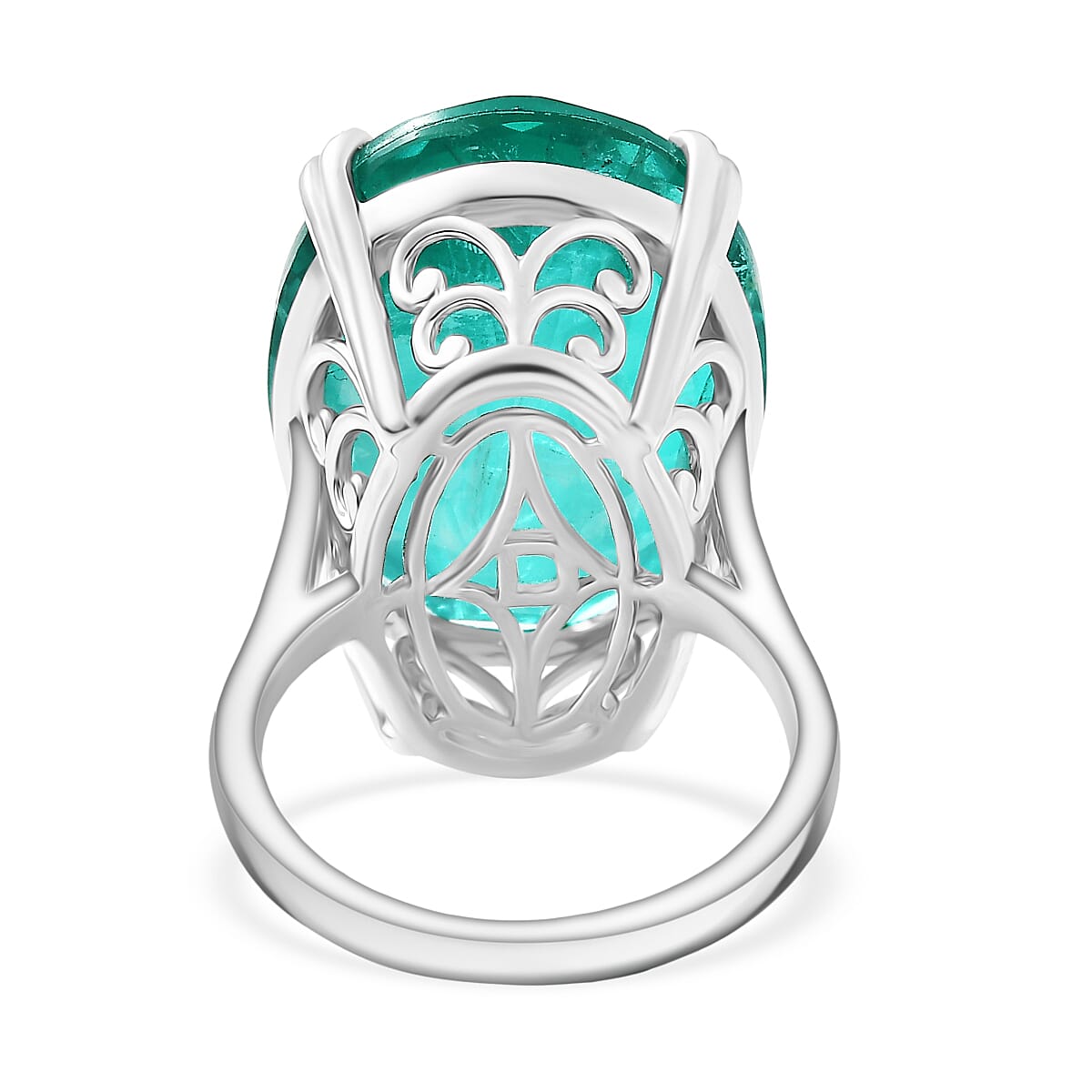 D'Joy Emeraldine Triplet Quartz Solitaire Ring in Rhodium OverlaySterling Silver, Silver Wt.5.5 Gms  27.137  Ct.