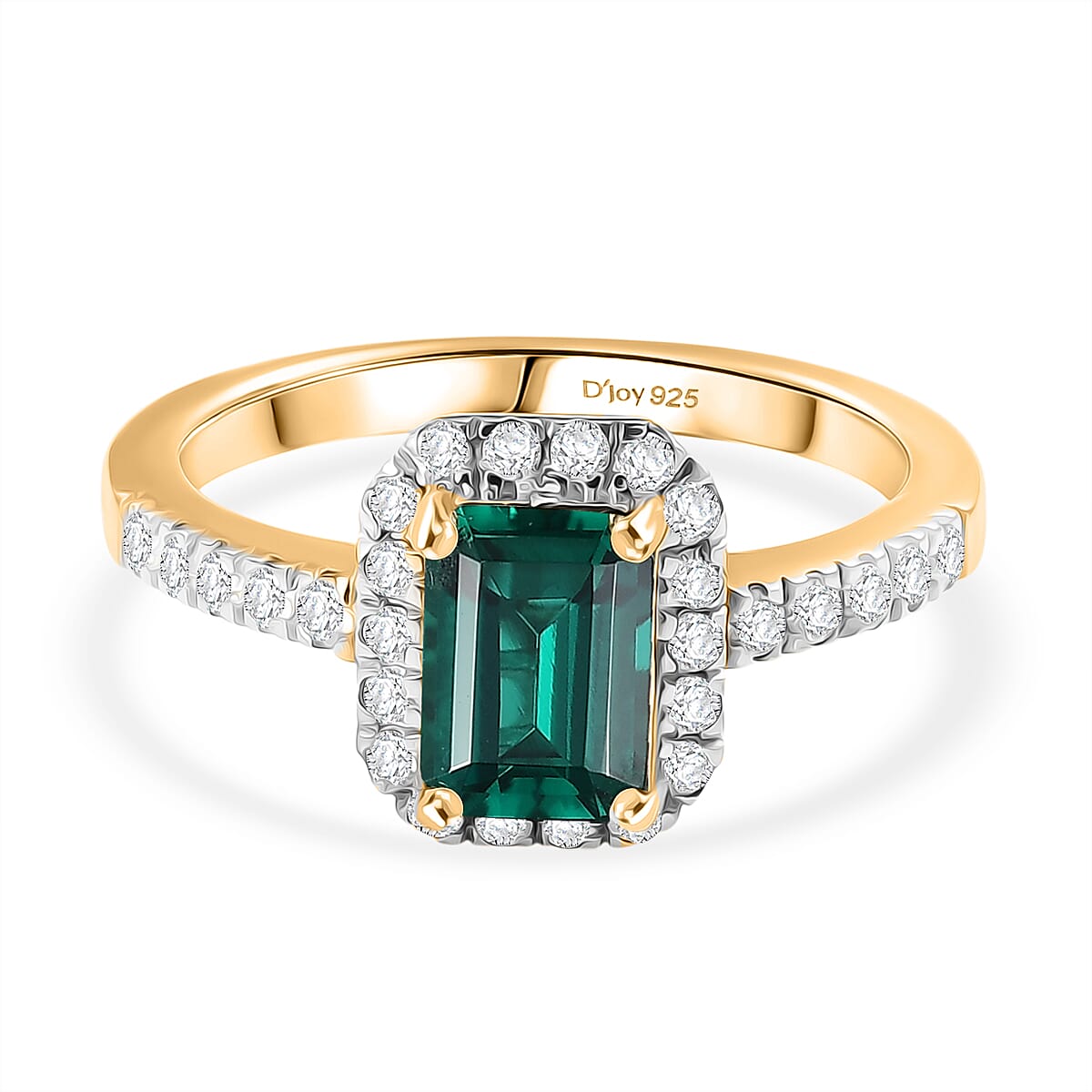 D'Joy Lab Created Emerald & Moissanite Ring in 18K Vermeil Yellow Gold Plated Sterling Silver 1.30 Ct.