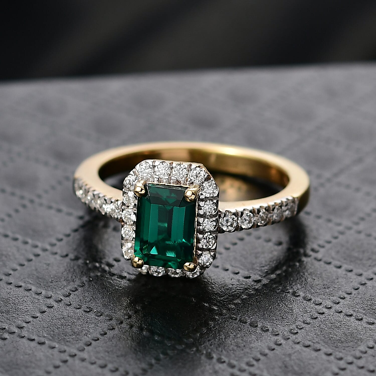 D'Joy Lab Created Emerald & Moissanite Ring in 18K Vermeil Yellow Gold Plated Sterling Silver 1.30 Ct.