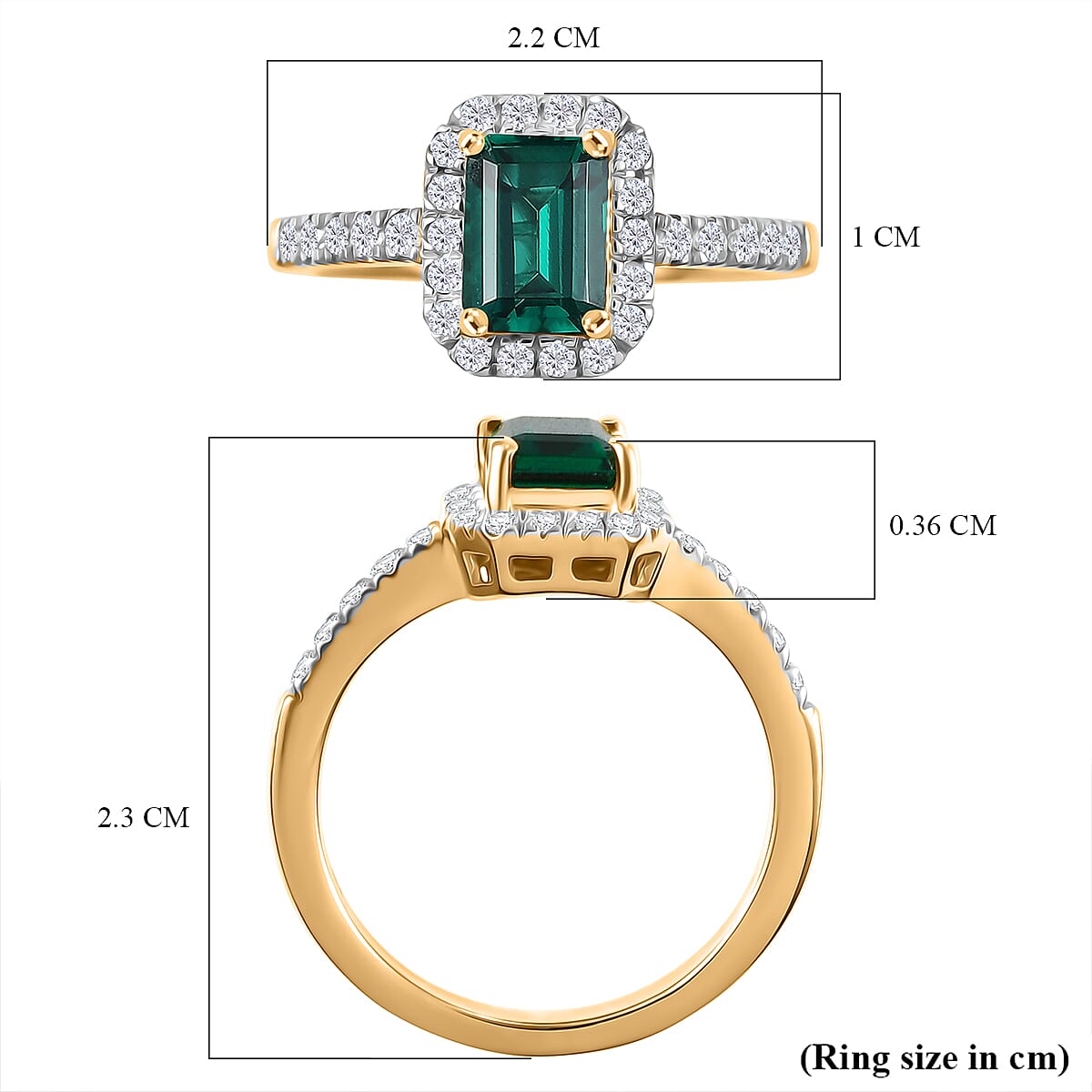 D'Joy Lab Created Emerald & Moissanite Ring in 18K Vermeil Yellow Gold Plated Sterling Silver 1.30 Ct.
