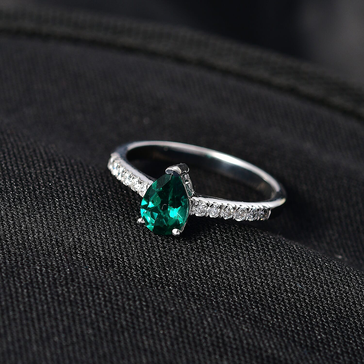 D'Joy Lab Created Emerald & Moissanite Ring in Rhodium Overlay Sterling Silver