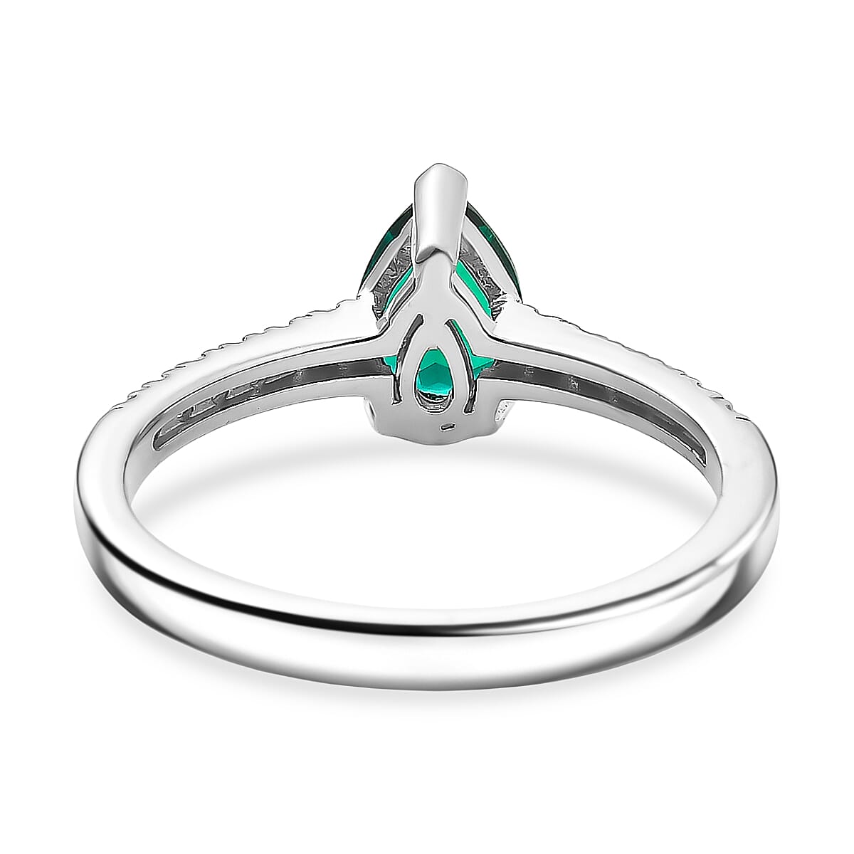 D'Joy Lab Created Emerald & Moissanite Ring in Rhodium Overlay Sterling Silver