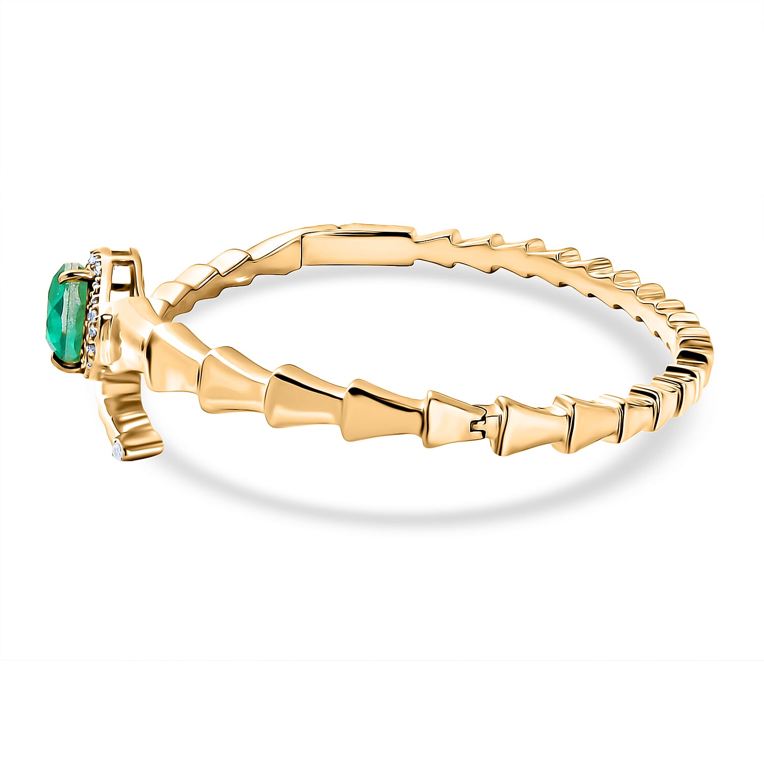 EverTrue Emeraldine Triplet Quartz, White Zircon Full Bangle Pure Yellow Brass  6.819  Ct.