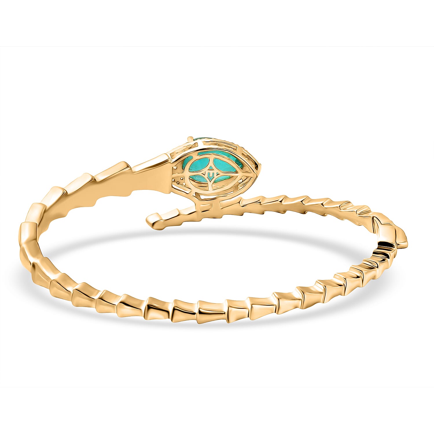 EverTrue Emeraldine Triplet Quartz, White Zircon Full Bangle Pure Yellow Brass  6.819  Ct.